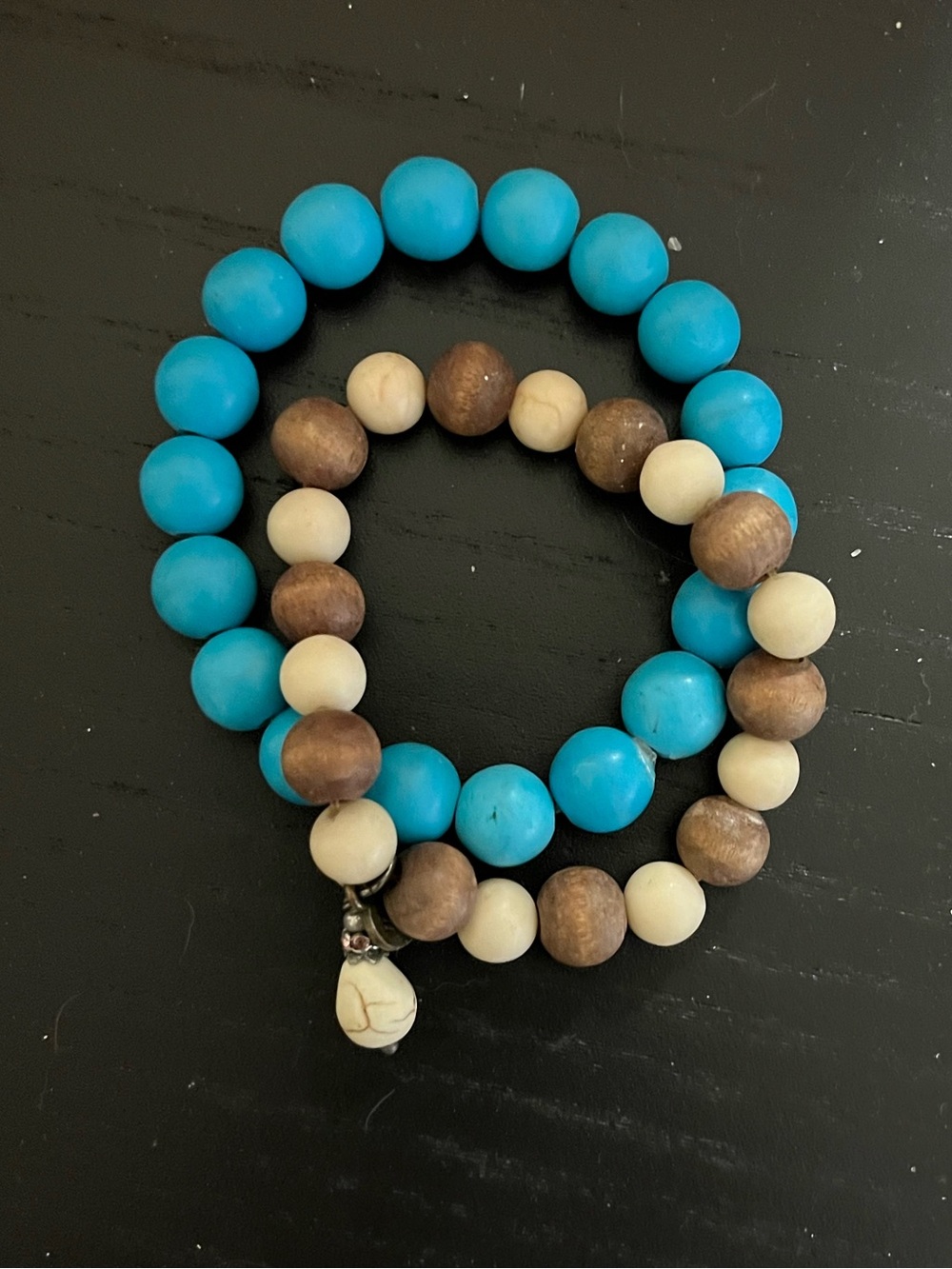 Turquoise, Brown & Cream Beaded Stretch Bracelet Set